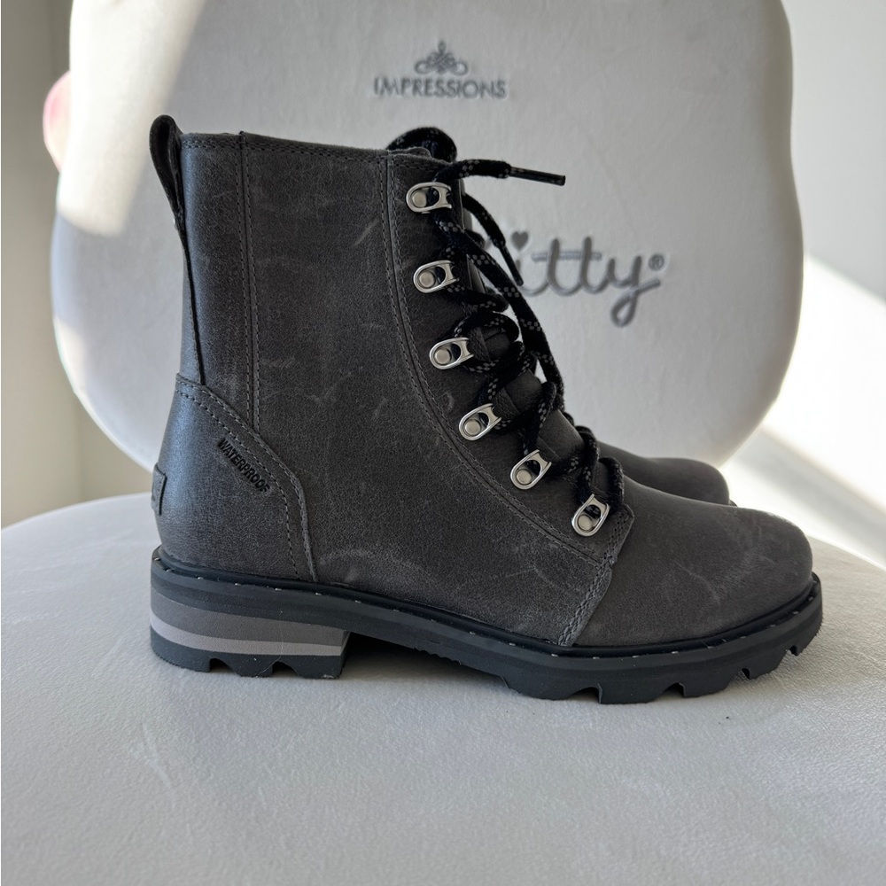 Sorel Lenox Lace Women's Grey Leather Ankle Boots Sz 7.5